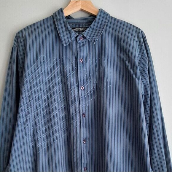 VOLCOM Stone Regular Fit Button Down Casual Stripe Shirt Blue Mens Sz XL - Picture 2 of 11